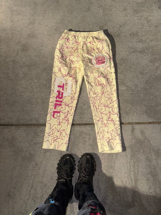 Cream & Pink Flared Sweatpants