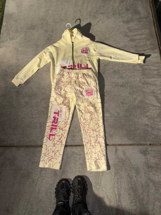 Cream and Pink SweatSuit Set